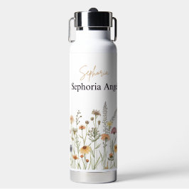 Botella de agua de flores silvestres Boho con nomb