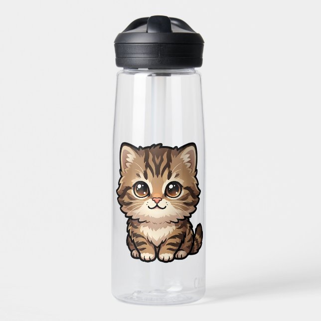 Botella de agua de gatito atigrado marrón lindo (Delante)
