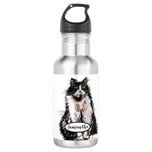 Botella de agua de gatos de color negro y blanco t