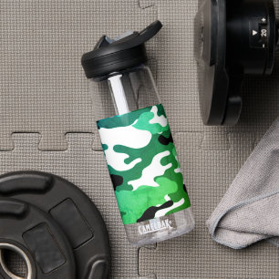 Botella de agua de Greenleaf blanco y negro Camo C