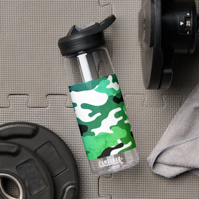 Botella de agua de Greenleaf blanco y negro Camo C (Gimnasio)
