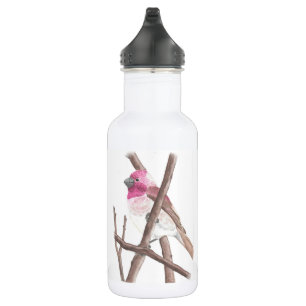 Botella de agua de la acuarela del pinzón púrpur