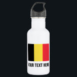 Botella de agua de la bandera belga personalizada<br><div class="desc">Botellas de agua de acero inoxidable con bandera belga personalizada. Botella de agua metalizado brillante personalizado en muchos colores. Ideal para los equipos deportivos y las actividades al aire libre. es decir, baloncesto, béisbol, fútbol, tenis, fútbol, voleibol, caminatas, camping, correr, pista y campo, etc. Personalice con su propio nombre, número...</div>