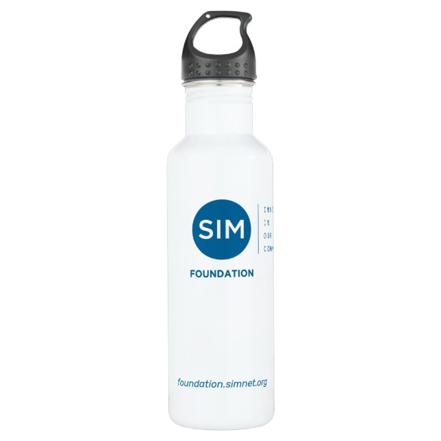 Botella de agua de la Fundación SIM con logotipo V (Anverso)