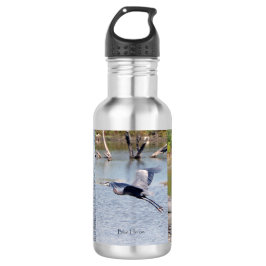 Botella de agua de la garza azul