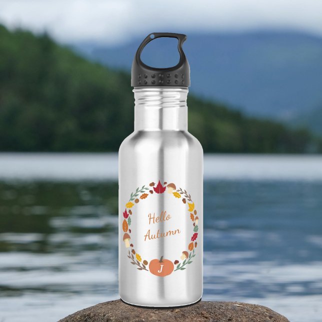 Botella de agua de la guirnalda de otoño monograma (Fall Wreath Monogram Water Bottle)