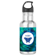 Botella de agua de mariposa verde y azul