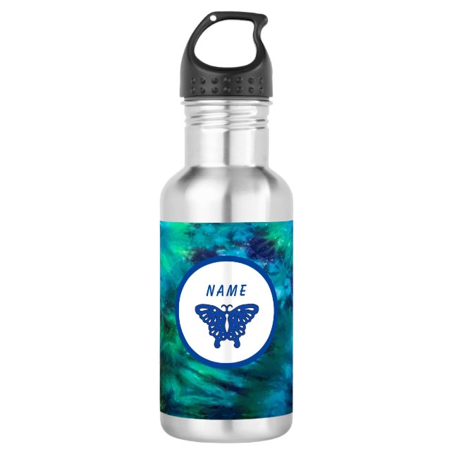 Botella de agua de mariposa verde y azul (Anverso)