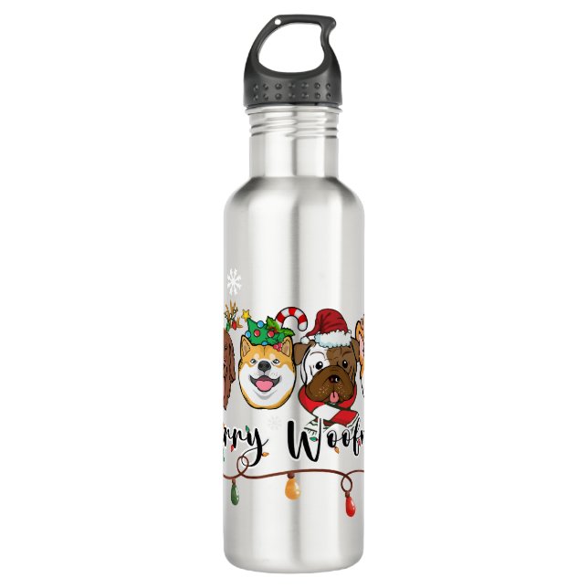 Botella de agua de Merry Woofmas (Anverso)
