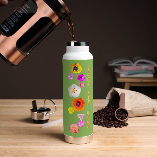 Botella de agua de mezcla de flores vibrantes verd (Café (girado))