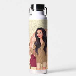 Botella de agua de mujer de salón de brillo falso 