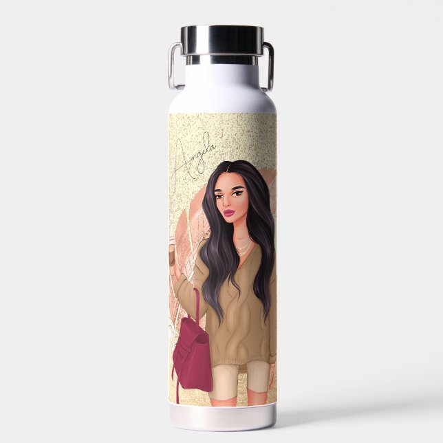 Botella de agua de mujer de salón de brillo falso  (Delantero)
