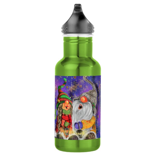 Botella de agua de Navidad Gnomo pareja cantando (Derecha)