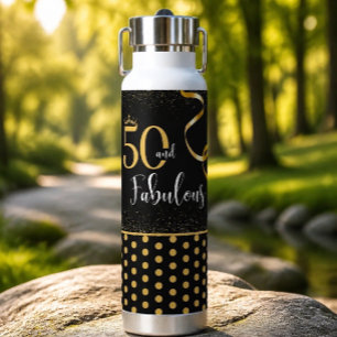 Botella de agua de oro y negro 50 y fabulosa