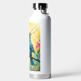 Botella de agua de pájaro azul cantando lindo