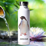 Botella de agua de pingüino divertida<br><div class="desc">Un personalizado de pingüino gracioso. El texto se puede personalizar.</div>
