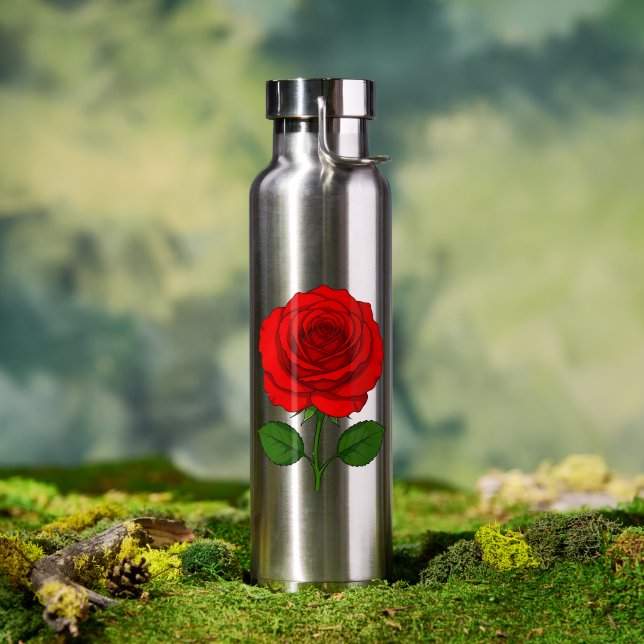 Botella de agua de rosa roja (Al aire libre (girado))