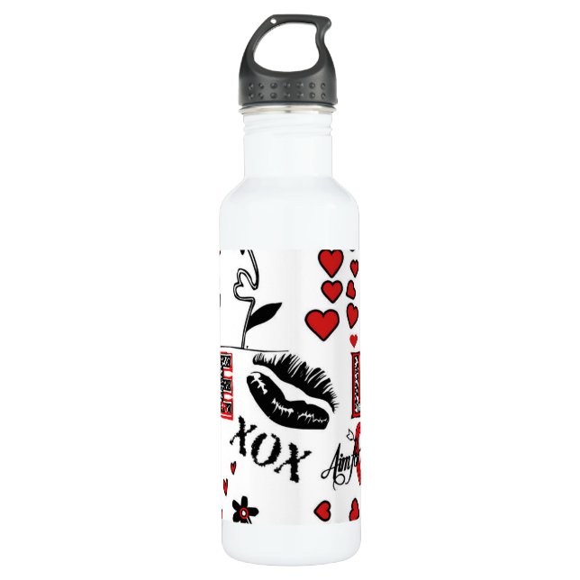 Botella de agua de San Valentín blanco rojo (Anverso)