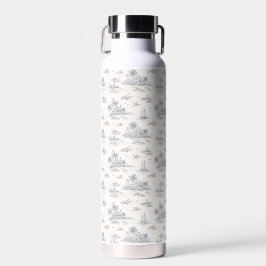Botella de agua de Toile Francés Costero Azul