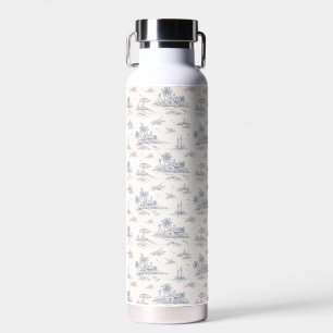 Botella de agua de Toile Francés Costero Azul