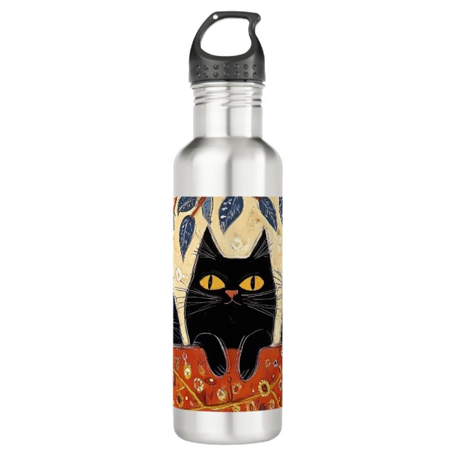 Botella de agua de tres gatos negros (Anverso)