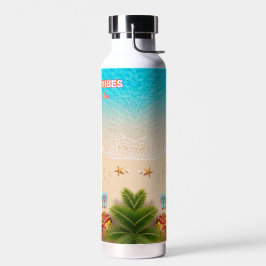 Botella de agua de verano de playa estética