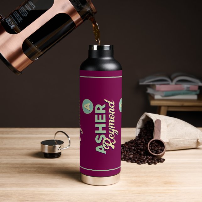 Botella de agua de vino con nombre (Café)