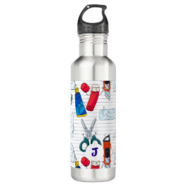 Botella De Agua De vuelta a los personajes escolares. Inicial pers