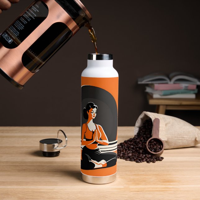 Botella de agua de yoga negra y Naranja (Café)