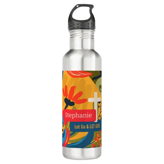 Botella De Agua Dejemos Que Dios Audaz Abstraje Floral (Anverso)