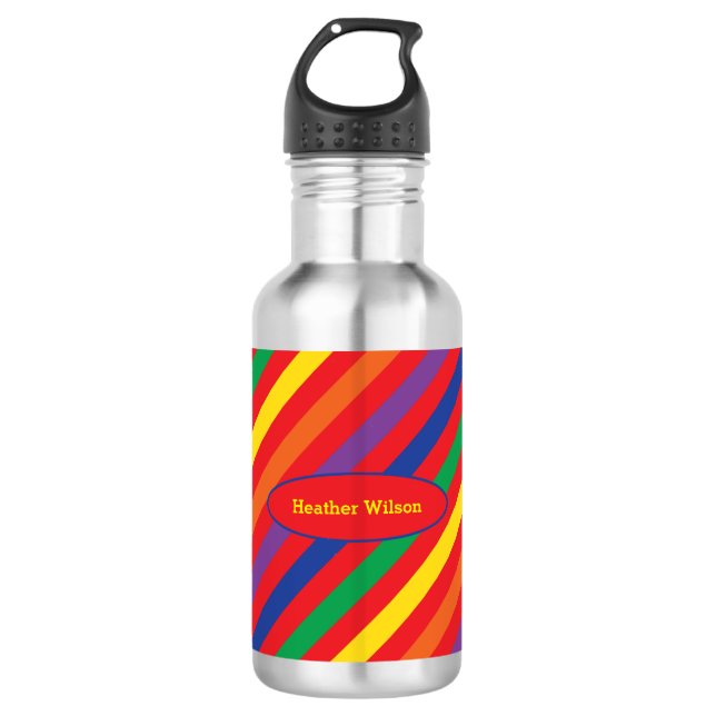 Botella de agua del arco iris con nombre (Anverso)