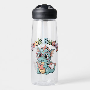 Botella de agua del dragón leyendo amigo del libro