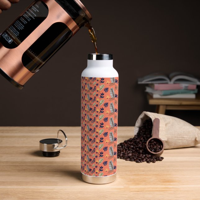 Botella de agua del patrón de hojas moderno (Café)