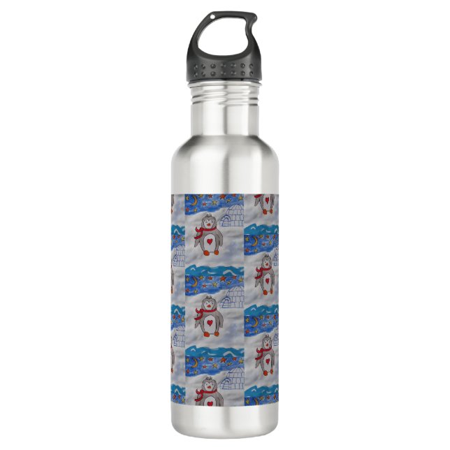 Botella de agua del pingüino de nieve de invierno (Anverso)