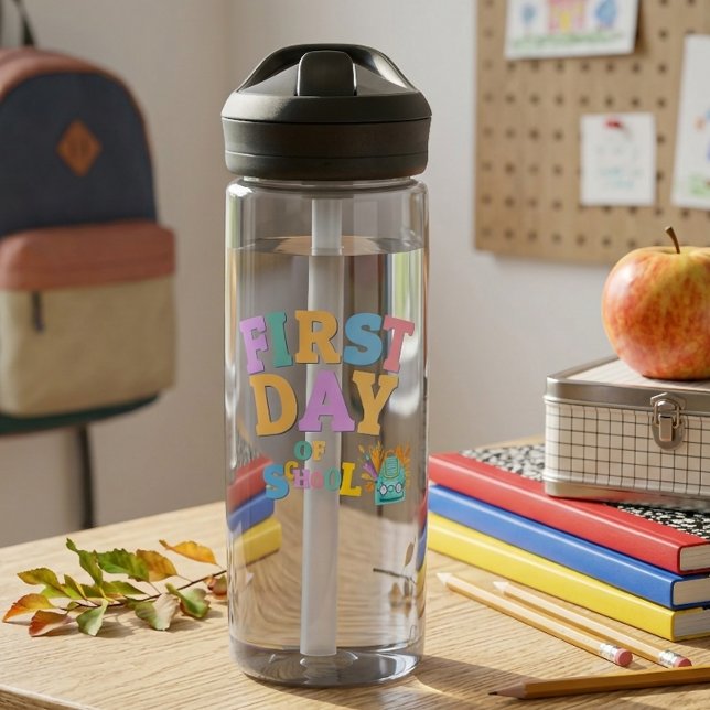Botella de agua del primer día de escuela con nomb (Subido por el creador)