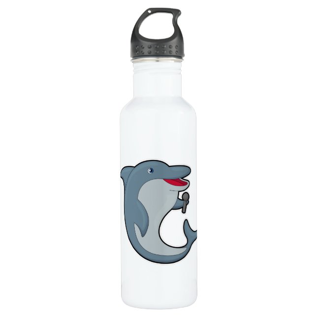 Botella De Agua Delfín cantando con micrófono (Anverso)