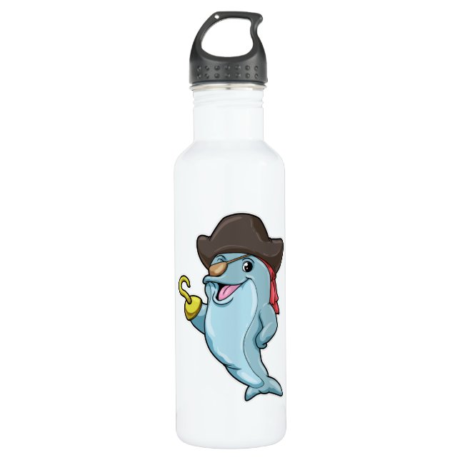 Botella De Agua Delfín como pirata con parche de ojos y mano engan (Anverso)