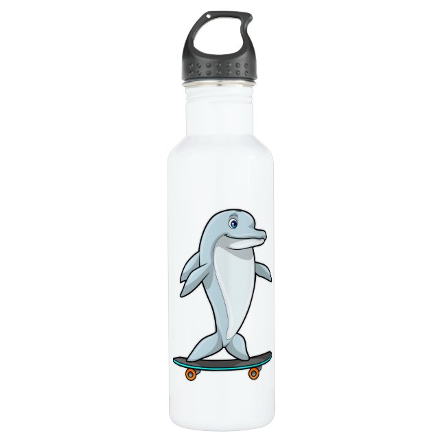 Botella De Agua Delfín como Skater con Skateboard (Anverso)