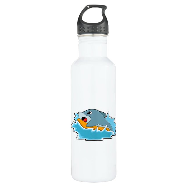 Botella De Agua Delfín en Surfing con Surfboard (Anverso)