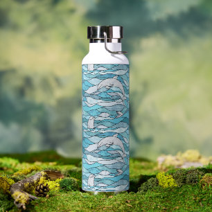 Botella De Agua Delfines de vidrio manchado del océano azul