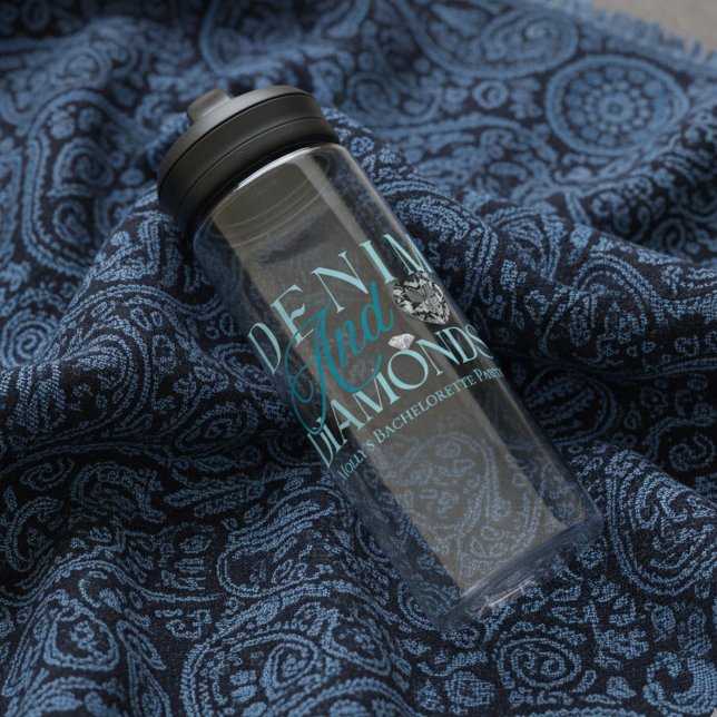 Botella De Agua Denim y diamantes - Diseño de soltera occidental (Western Denim and Diamonds Bachelorette Water Bottle)