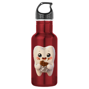 Botella de agua dental adorable con diente comiend