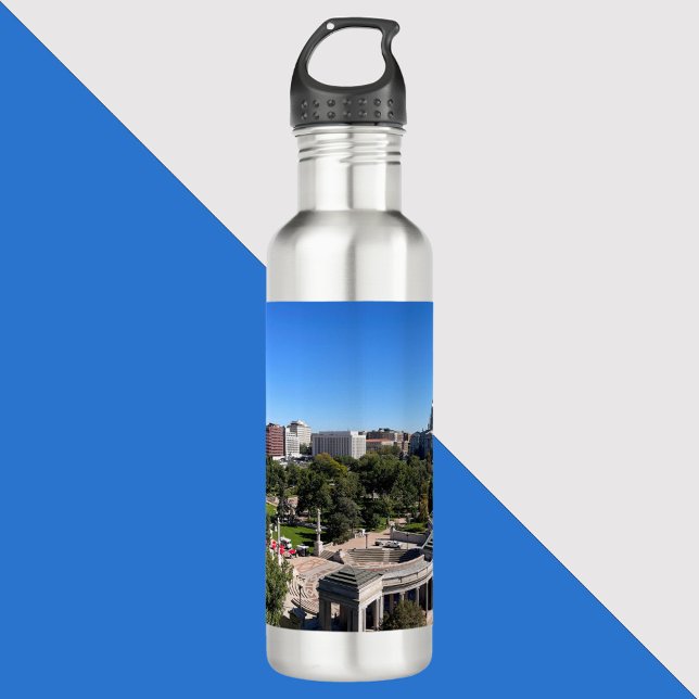 Botella De Agua Denver Skyline Colorado State Building (A water bottle with a photograph of downtown Denver and the Colorado Capitol building)