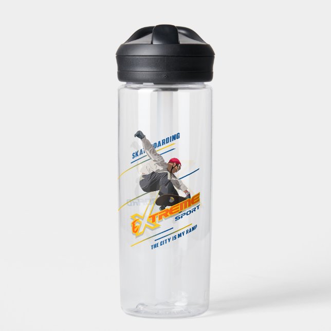 Botella De Agua Deportista extremo de skate retro | (Delante)