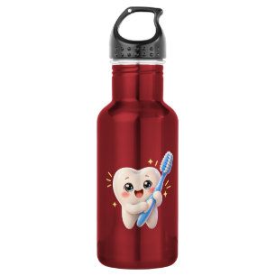 Botella de agua deportiva con personaje de diente