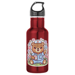 Botella de agua deportiva roja de osito de peluche
