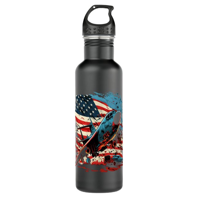 Botella De Agua Día conmemorativo Avión militar USA Bandera estado (Anverso)