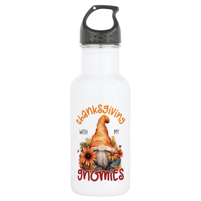 Botella De Agua Día de Acción de Gracias Floral con mis gnomos (Anverso)