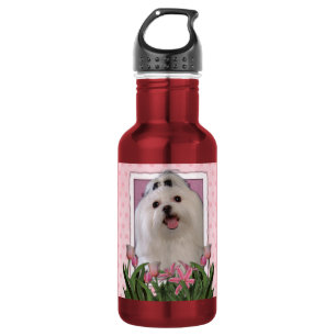 Botella De Agua Día de la Madre - tulipanes rosados - maltés
