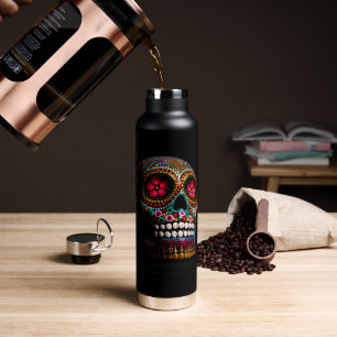 Botella De Agua Día de los Muertos, Bonito pintada de cráneo macab